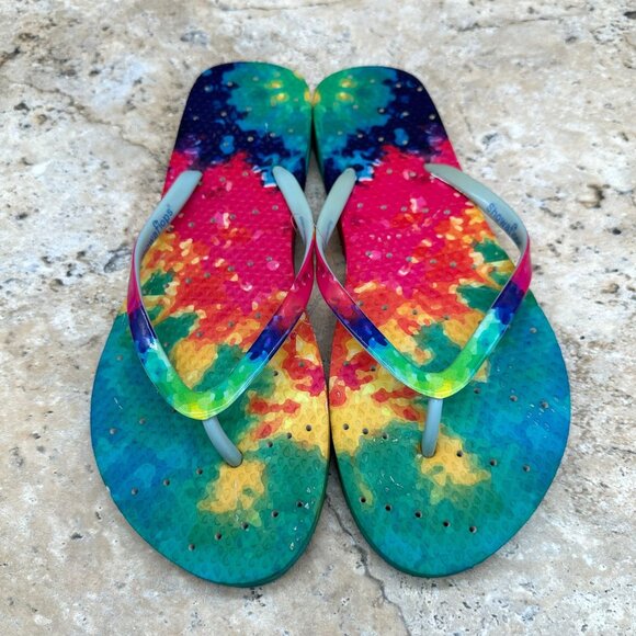 SHOWAFLOPS Flip Flop Sandals Womens Size 9/10 Multicolor Tie Dye Slides Thongs - Picture 5 of 8